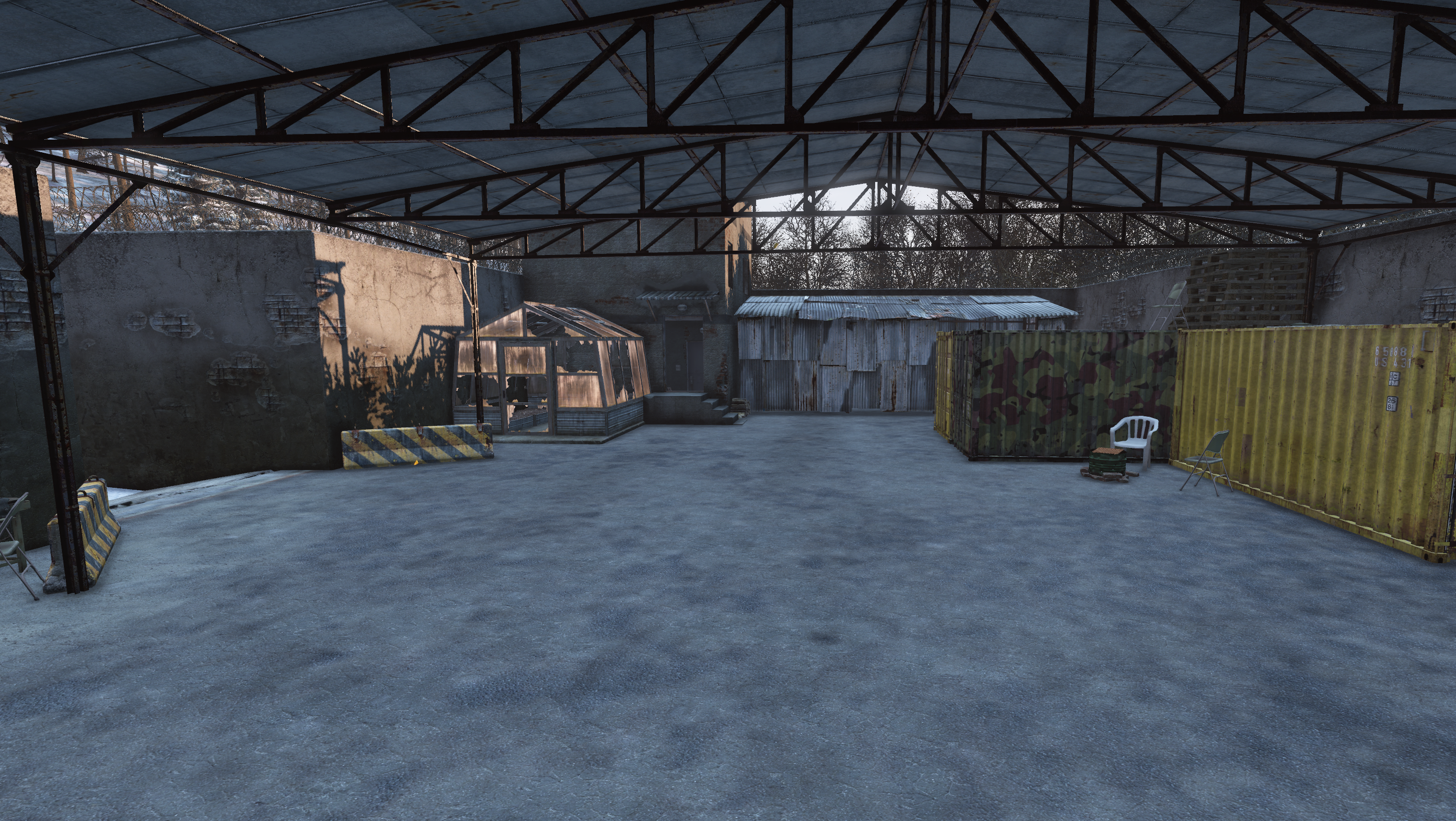 Base interior showing fireplaces and storage